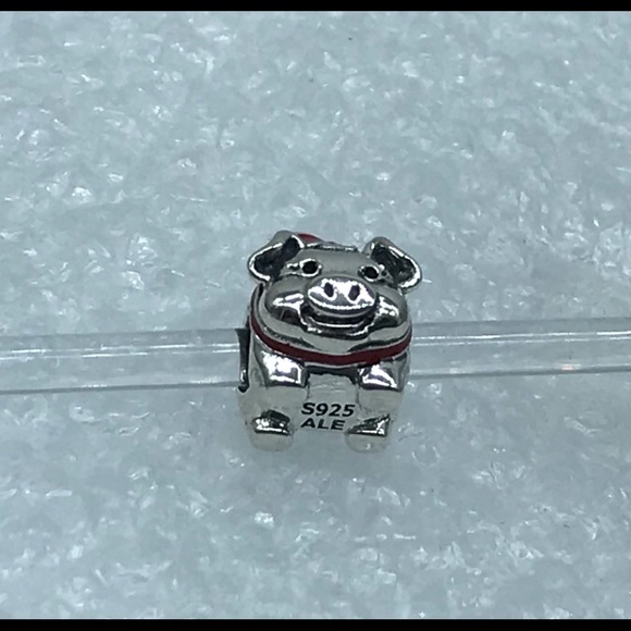 Pandora Lucky Piggy Bank Pig Red Bow Silver S925 ALE Charm 791809ENMX A30-9 - Picture 4 of 4
